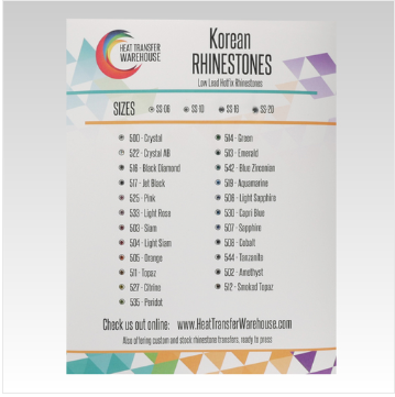 Color Chart for Korean Rhinestones