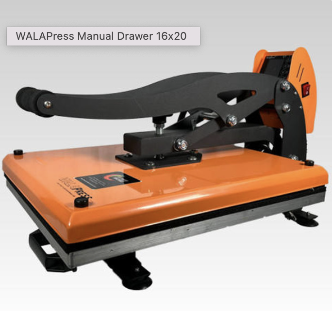 Closed orange heat press machine with flat upper and lower platens